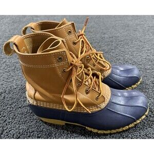 LL Bean Leather Bean Duck Boots  Blue Waterproof Womens 9W Made In USA